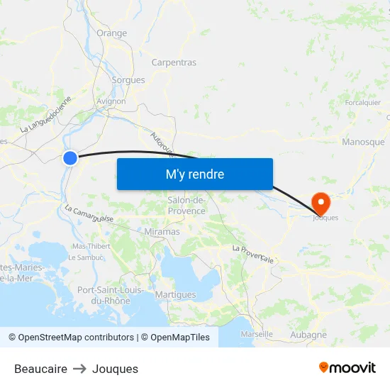 Beaucaire to Jouques map