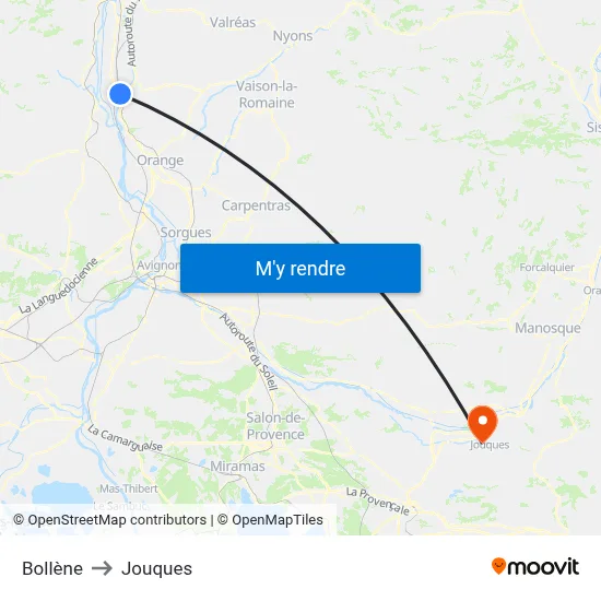 Bollène to Jouques map