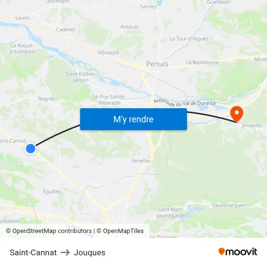 Saint-Cannat to Jouques map