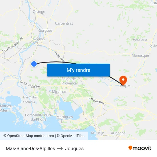 Mas-Blanc-Des-Alpilles to Jouques map
