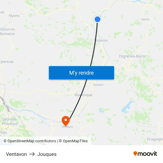 Ventavon to Jouques map