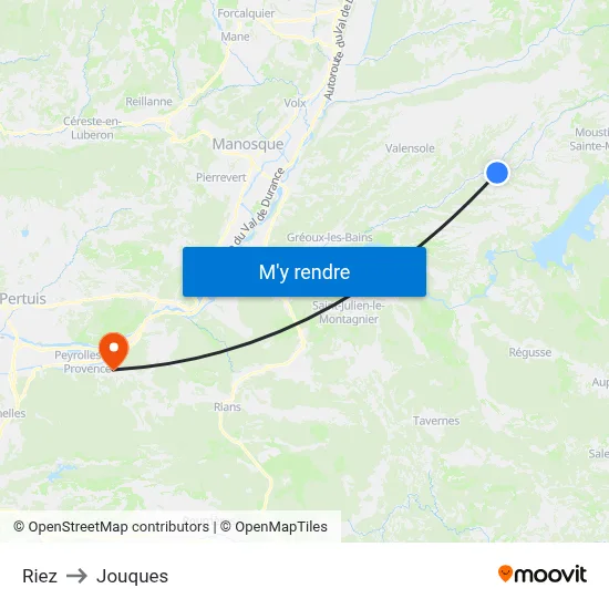 Riez to Jouques map