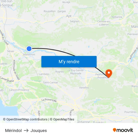 Mérindol to Jouques map