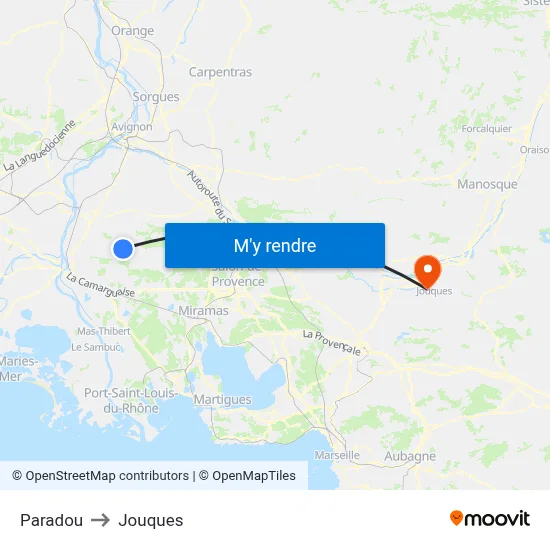 Paradou to Jouques map