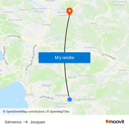 Gémenos to Jouques map