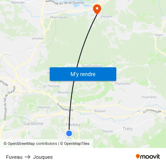 Fuveau to Jouques map