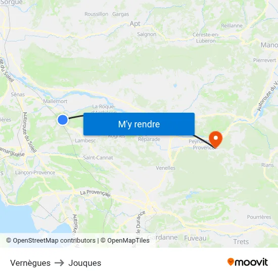 Vernègues to Jouques map