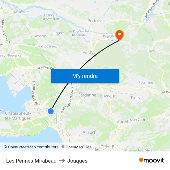 Les Pennes-Mirabeau to Jouques map
