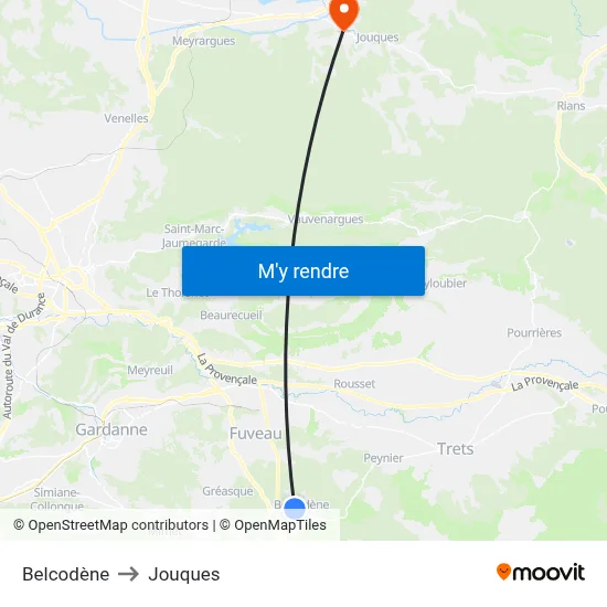 Belcodène to Jouques map