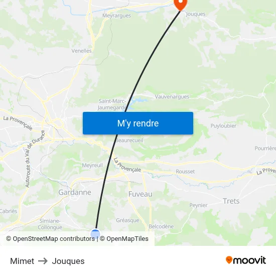 Mimet to Jouques map