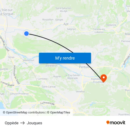 Oppède to Jouques map