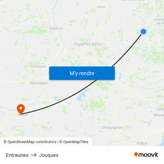 Entraunes to Jouques map