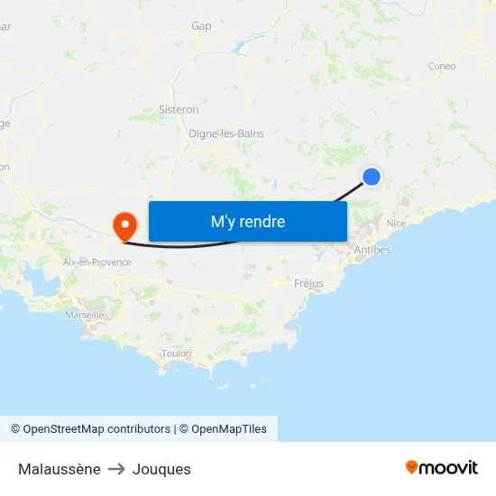 Malaussène to Jouques map