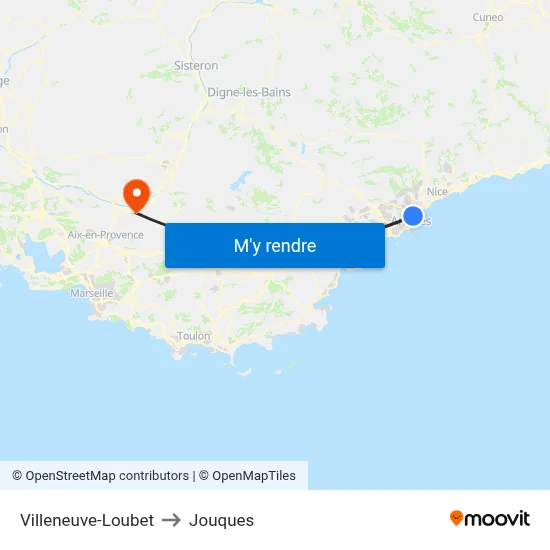Villeneuve-Loubet to Jouques map