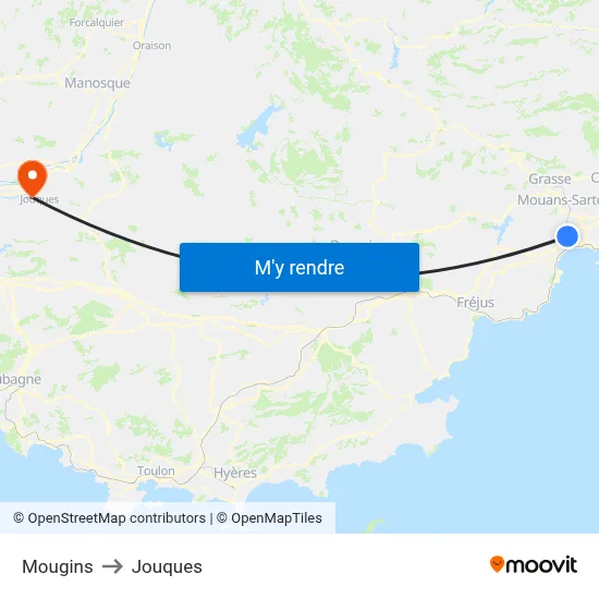 Mougins to Jouques map