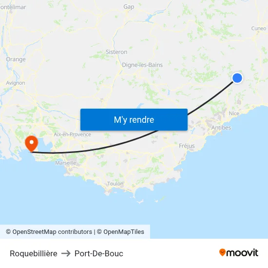 Roquebillière to Port-De-Bouc map