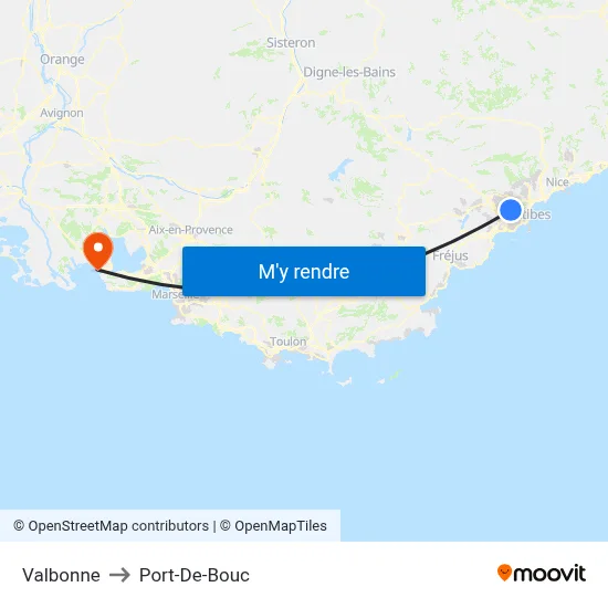 Valbonne to Port-De-Bouc map