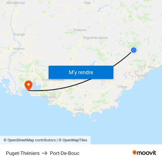 Puget-Théniers to Port-De-Bouc map
