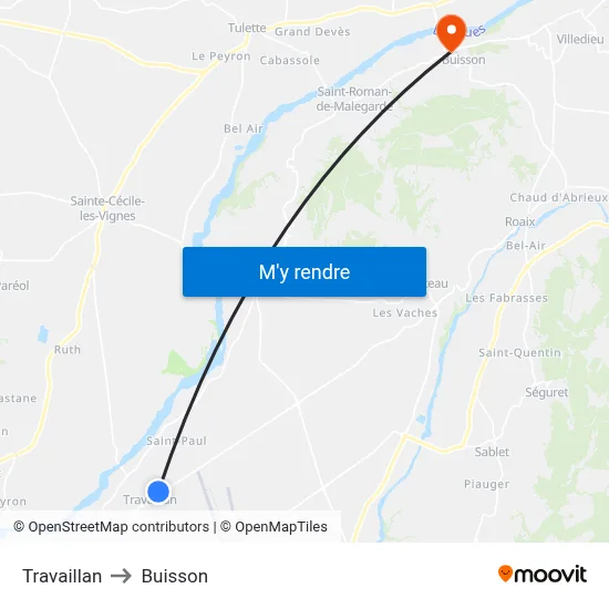 Travaillan to Buisson map