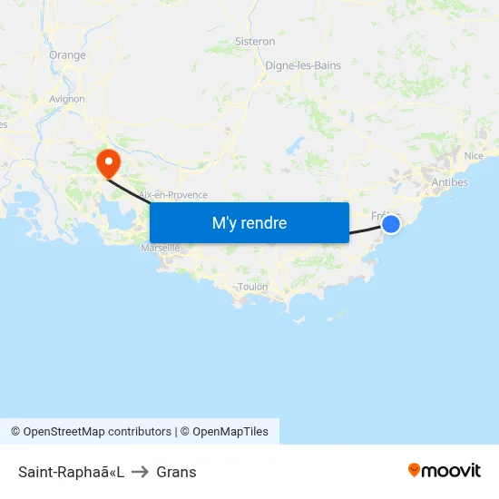Saint-Raphaã«L to Grans map