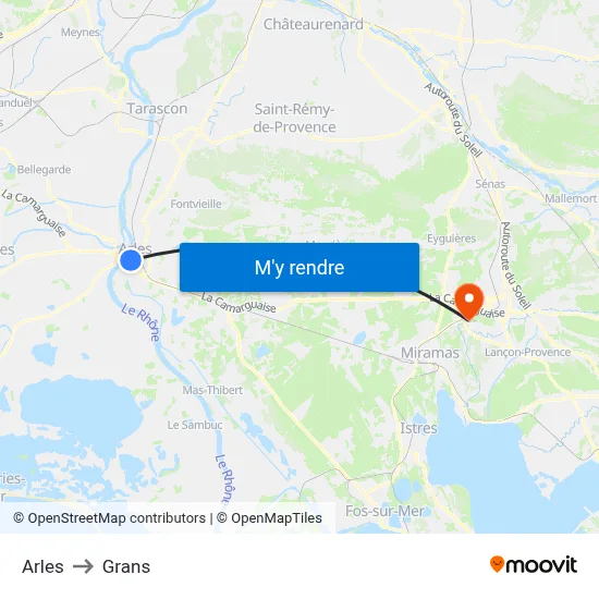 Arles to Grans map