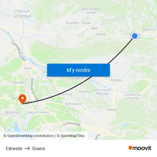 Céreste to Grans map