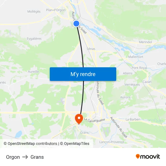 Orgon to Grans map