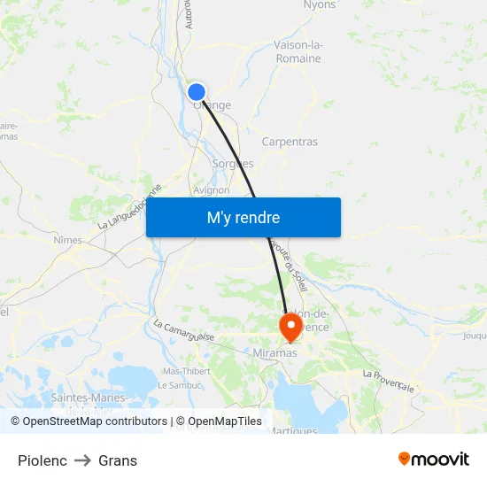 Piolenc to Grans map