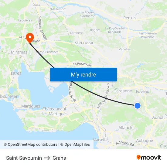 Saint-Savournin to Grans map