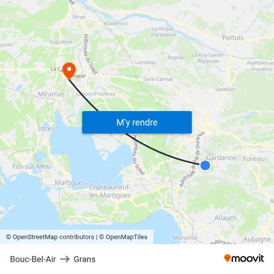 Bouc-Bel-Air to Grans map