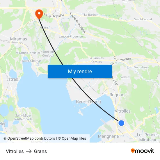 Vitrolles to Grans map