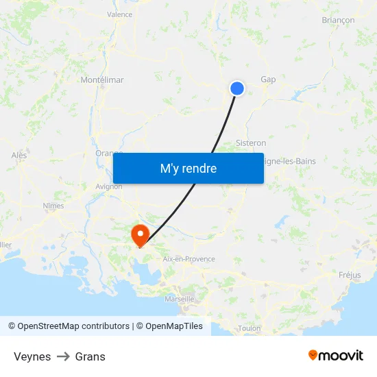 Veynes to Grans map