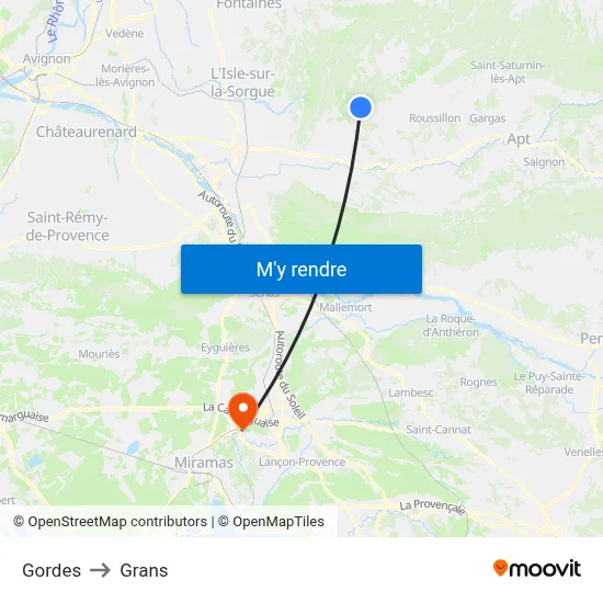 Gordes to Grans map