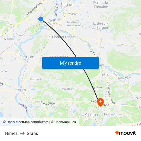 Nîmes to Grans map