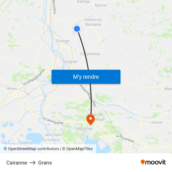 Cairanne to Grans map
