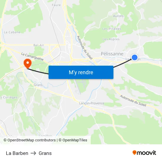 La Barben to Grans map
