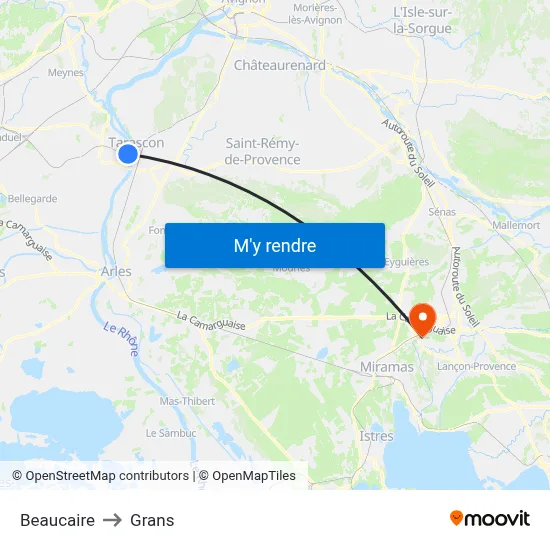 Beaucaire to Grans map