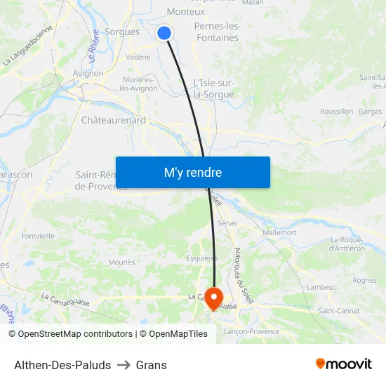 Althen-Des-Paluds to Grans map