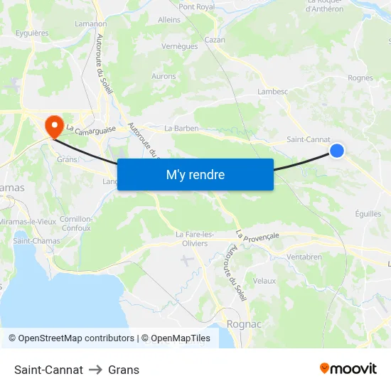 Saint-Cannat to Grans map