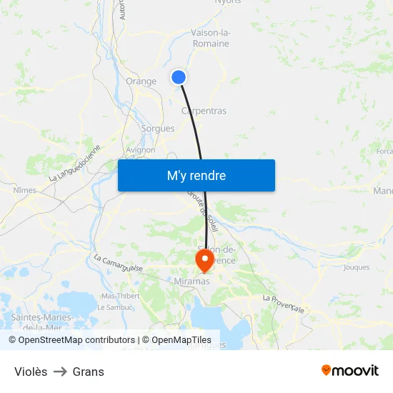 Violès to Grans map