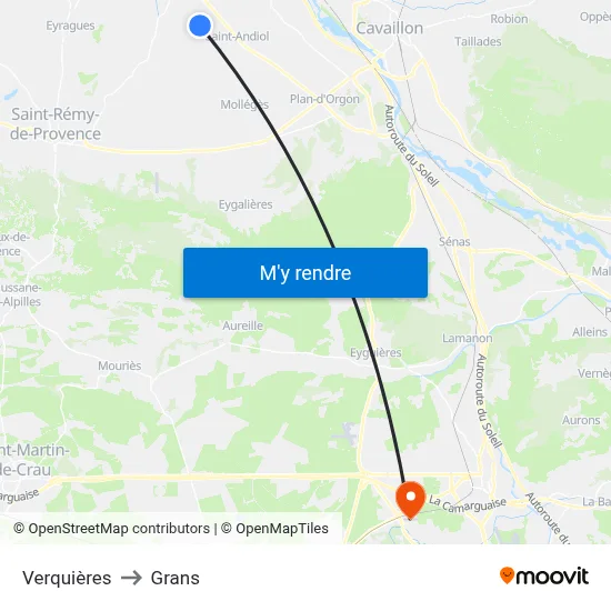 Verquières to Grans map