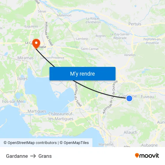 Gardanne to Grans map