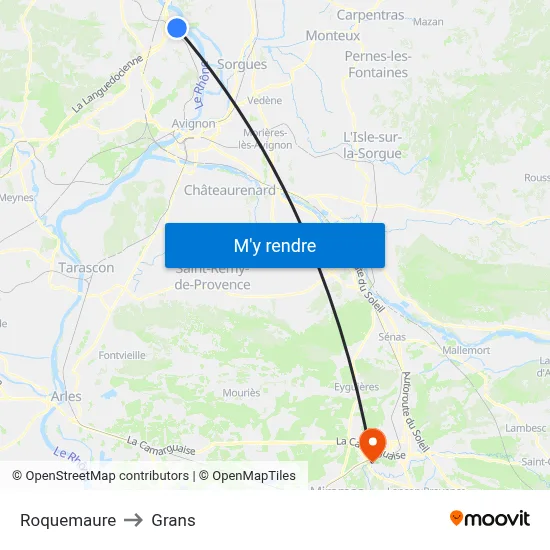 Roquemaure to Grans map