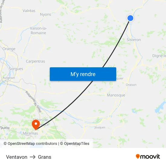 Ventavon to Grans map