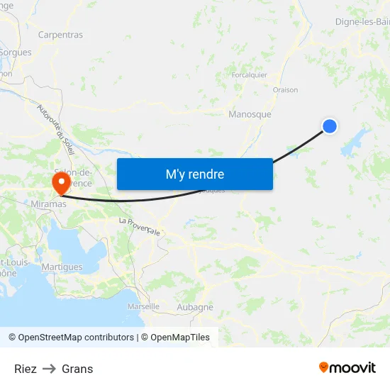 Riez to Grans map