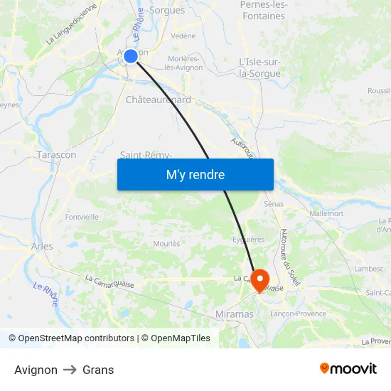 Avignon to Grans map
