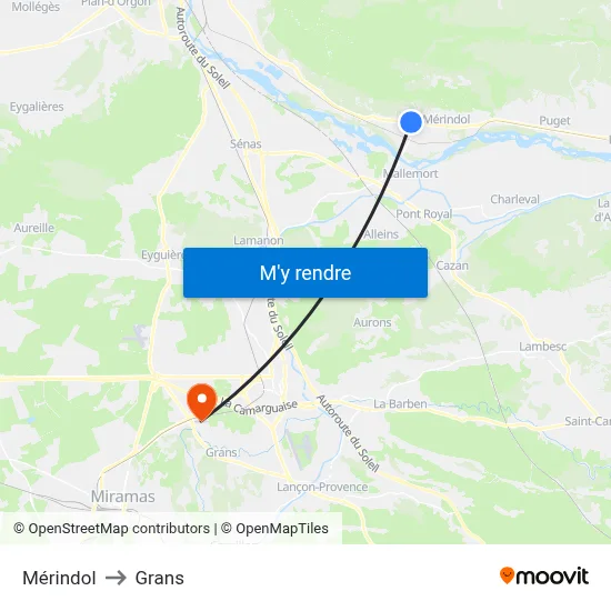 Mérindol to Grans map