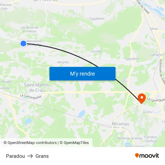 Paradou to Grans map