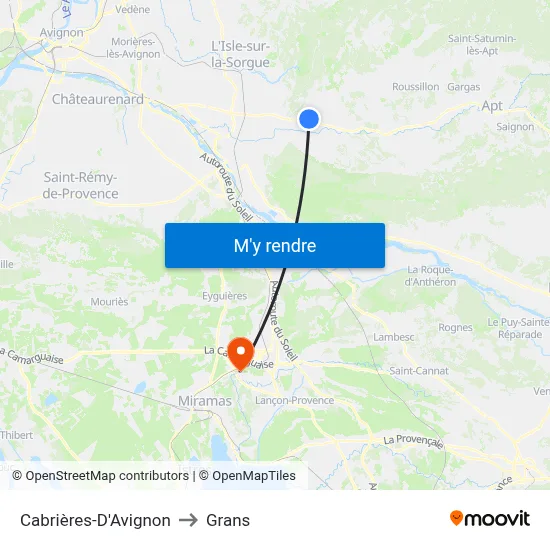 Cabrières-D'Avignon to Grans map