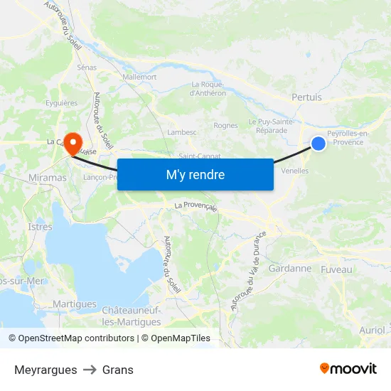 Meyrargues to Grans map